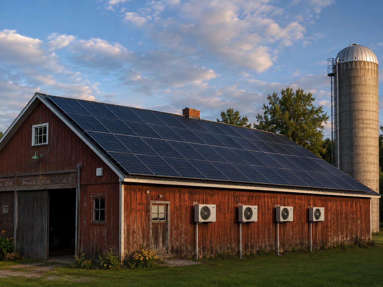 Farm property with barn, silo, and solar panels