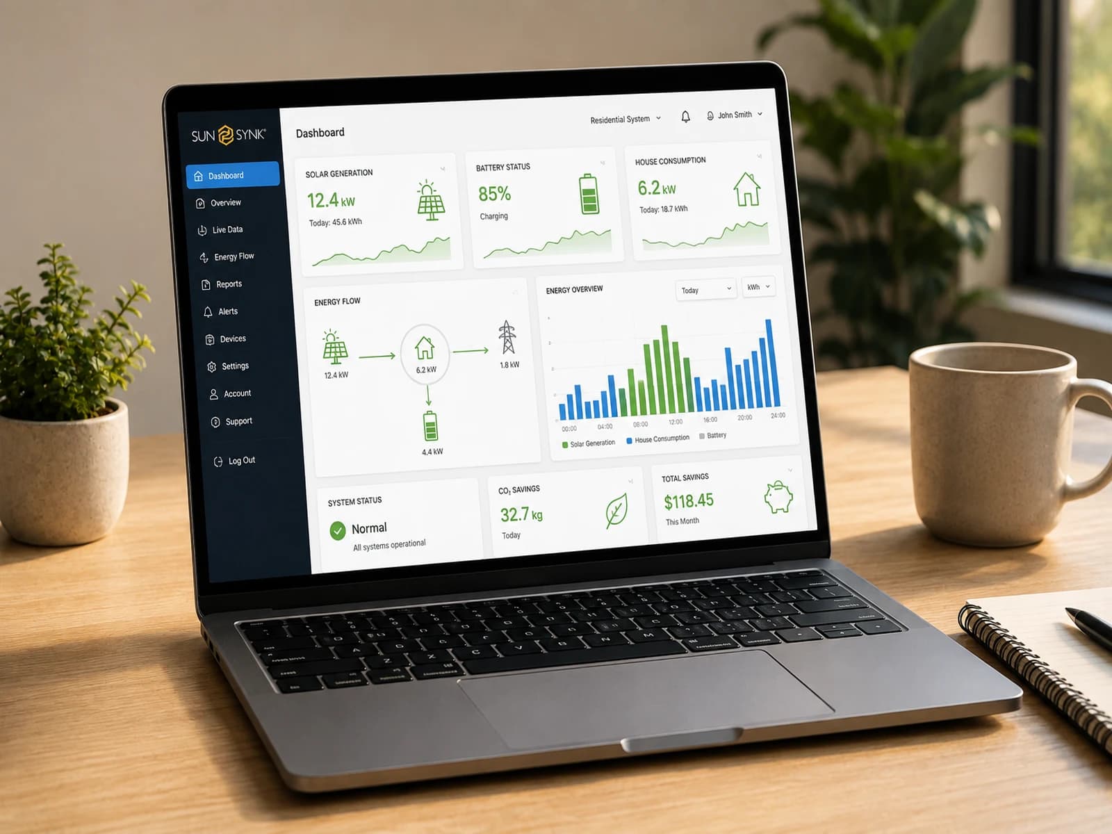 Energy monitoring dashboard on a tablet