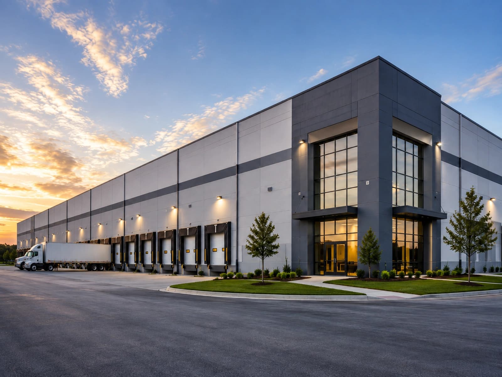 Large warehouse with expansive rooftop solar array