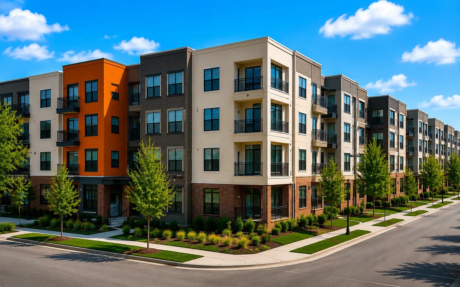Modern affordable housing apartment complex exterior