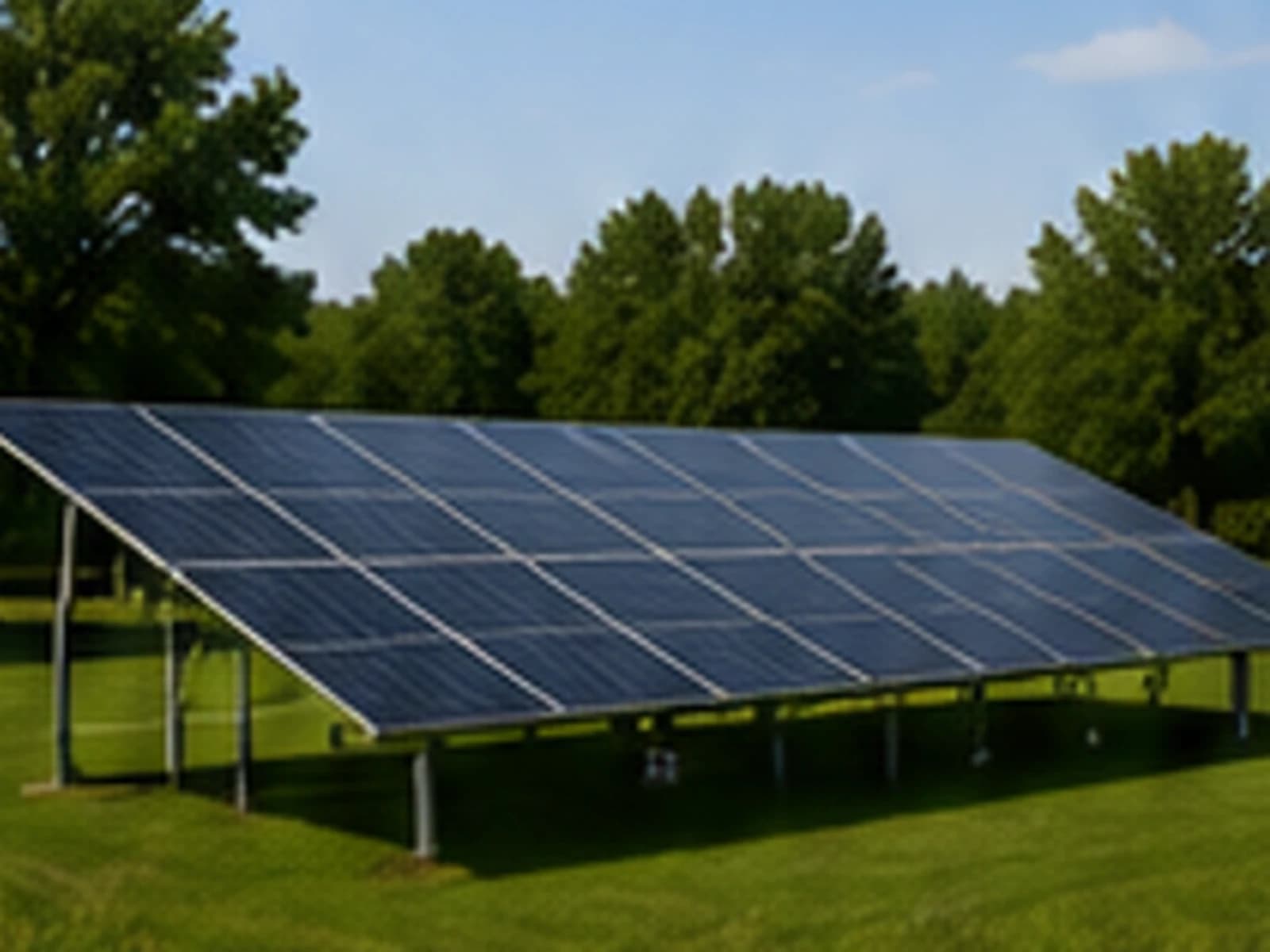 Ground-mounted solar array in a residential yard